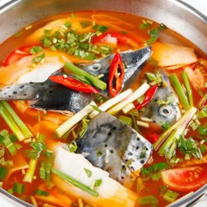 Lẩu cá Tầm Đà Lạt nấu chua cay kiểu Thái