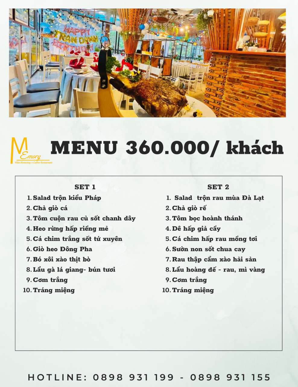 Menu cơm đoàn của nhà hàng cơm đoàn Memory Đà Lạt - menu 360 -nhahangdalat.info