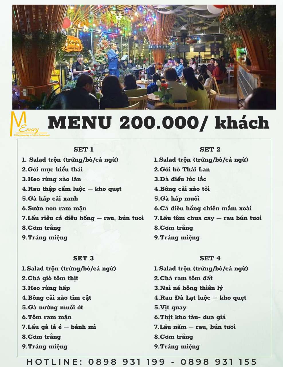 Menu cơm đoàn của nhà hàng cơm đoàn Memory Đà Lạt - menu 200 -nhahangdalat.info
