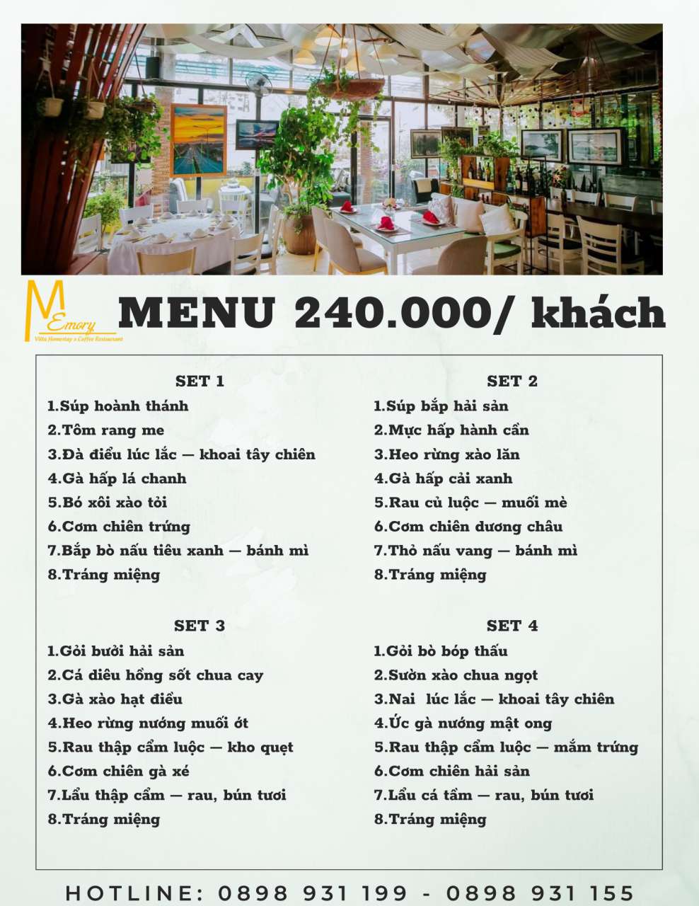 Menu cơm đoàn của nhà hàng cơm đoàn Memory Đà Lạt - menu 240 -nhahangdalat.info